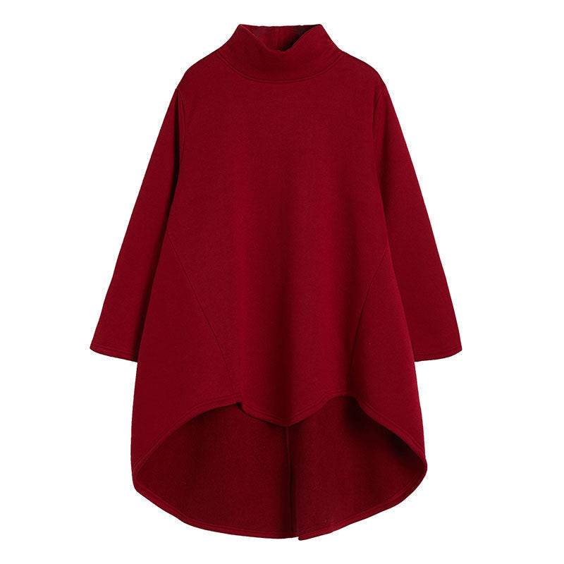 Large size turtleneck bottoming shirt women's long irregular sweater dress - Mubimart