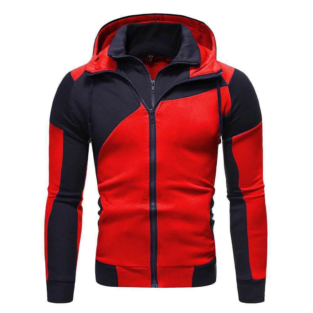 New Double Zipper Hoodie Men's Hoodie Stitched Zipper Jacket - Mubimart