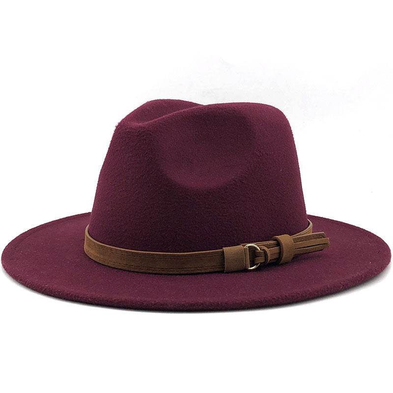 Simple Church Hat Suede Belt Woolen Hat British Style Fedora Hat Wide Brim Hat Women's Autumn And Winter Top Hat - Mubimart