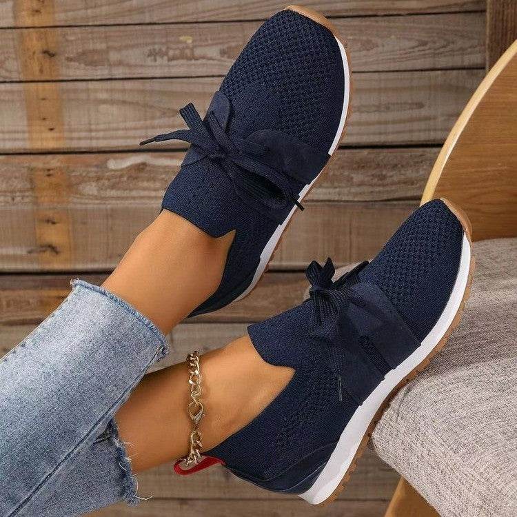 New Lace Up Mesh Flats Shoes For Women Breathable Casual Breathable Walking Wedges Shoes - Mubimart