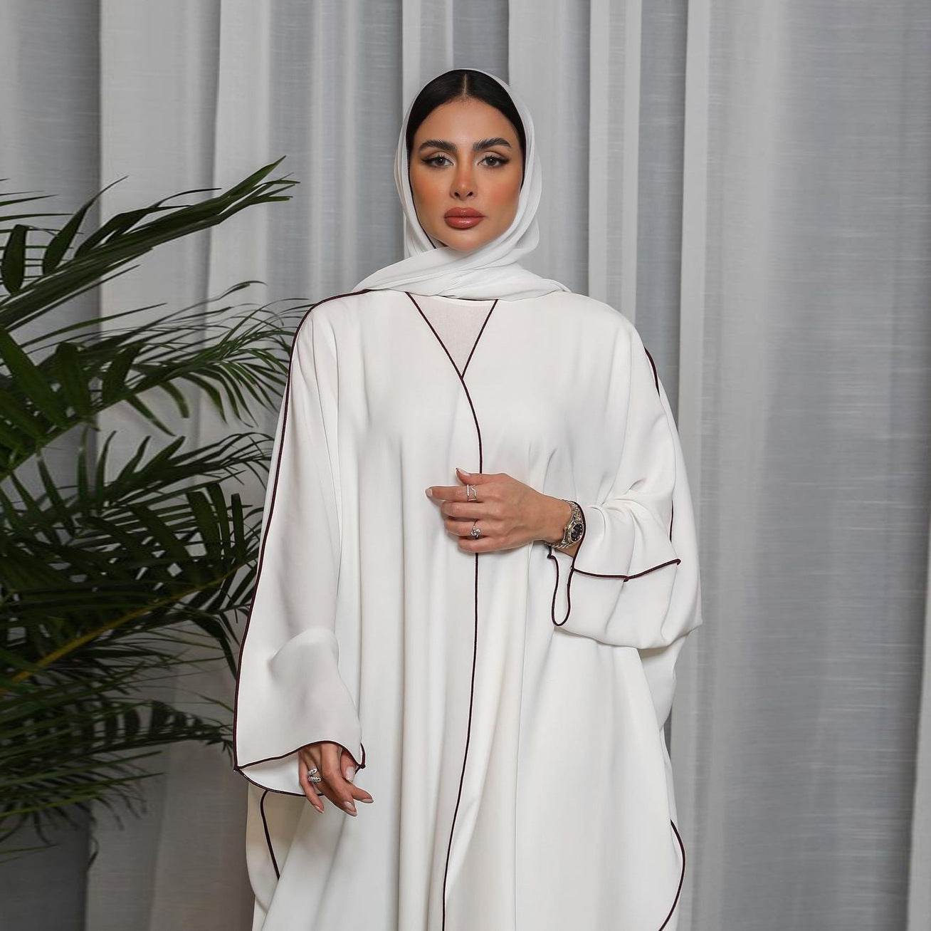 Women's White Patchwork Plus Size Women's Abaya Robe - Mubimart