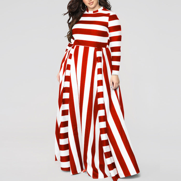 Loose Women''s Dress Plus Size Striped Woman''s Dress - Mubimart -  