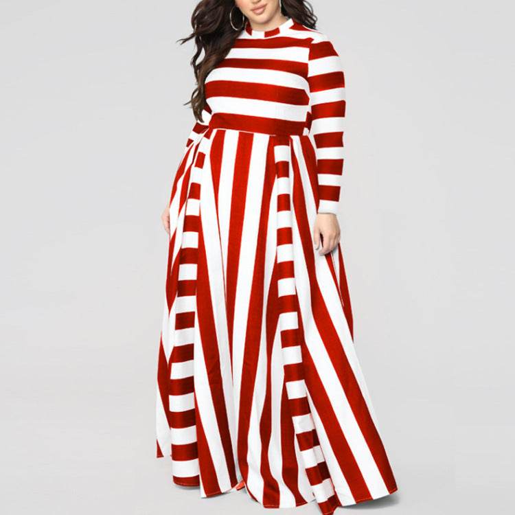 Loose Women''s Dress Plus Size Striped Woman''s Dress - Mubimart