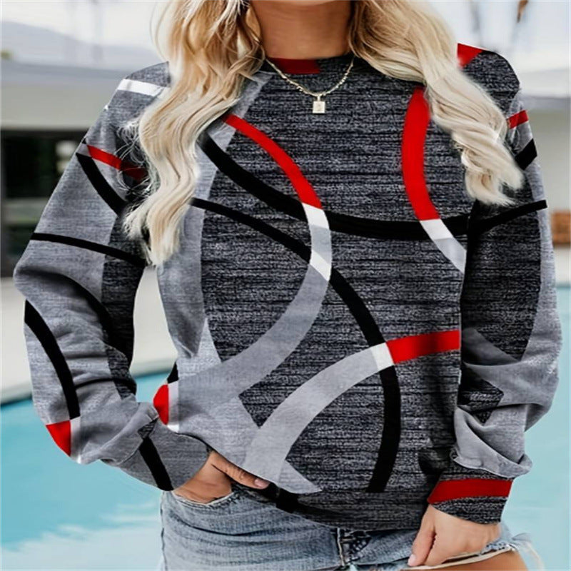 Round Neck Long Sleeve Casual Sweatshirt Loose Plus Size Print - Mubimart -  