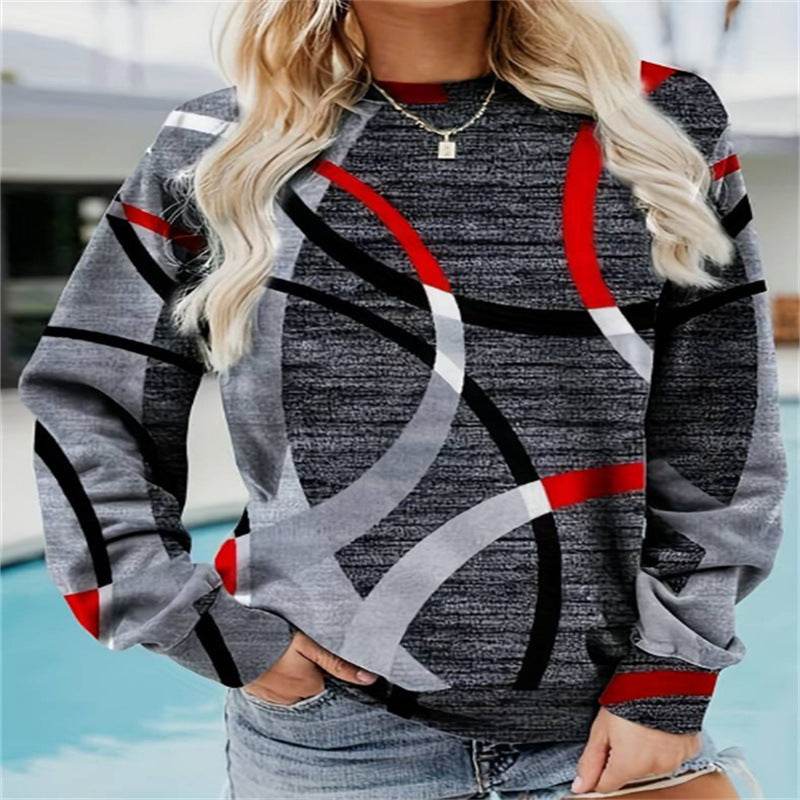 Round Neck Long Sleeve Casual Sweatshirt Loose Plus Size Print - Mubimart