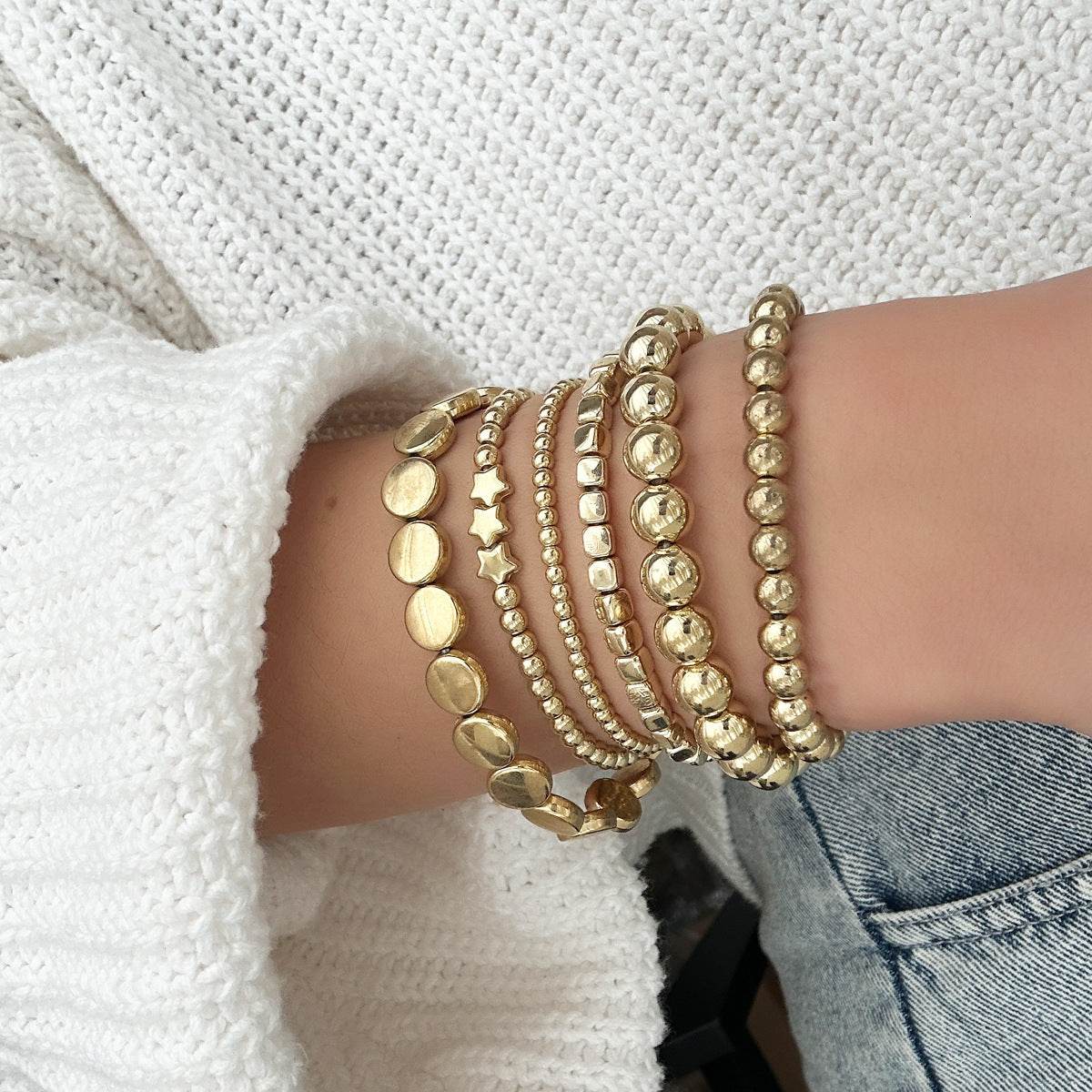 Geometric Handmade Beaded Alloy Bracelet For Women - Mubimart