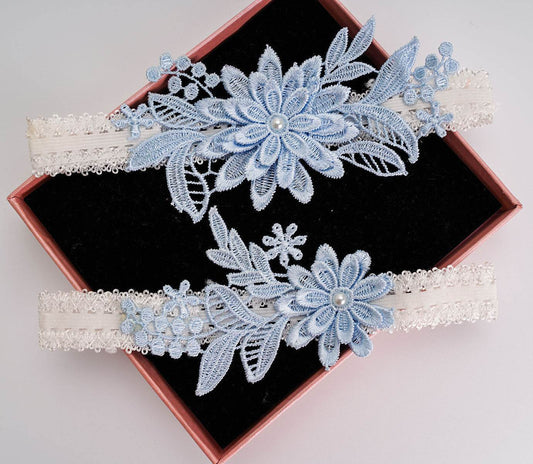 Sky Blue Elastic Lace Sexy Thigh Garter Belt - Mubimart
