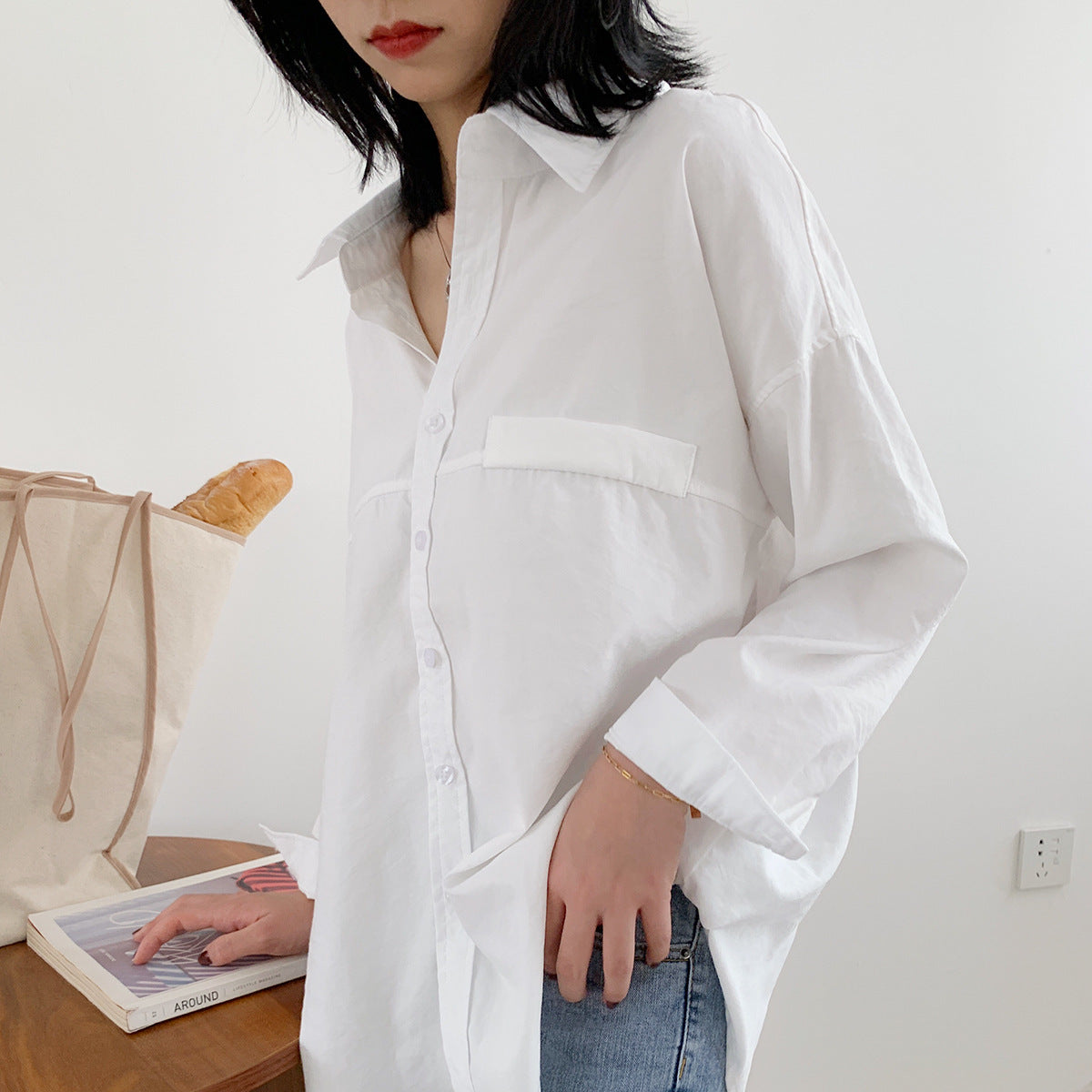 Women's shirt jacket loose Hong Kong style shirt women