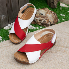 Summer Wedges Sandals With Colorblock Cross-strap Design Casual Thick-soled Roman Shoes For Women - Mubimart -  