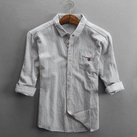 Summer Men's Linen Cotton And Linen Shirt - Mubimart