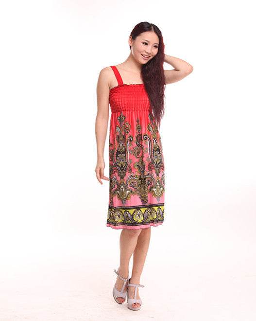 Bohemian Floral Dress Printed Milk Silk Plus Size Beach Dress Suspender Dress For Women - Mubimart