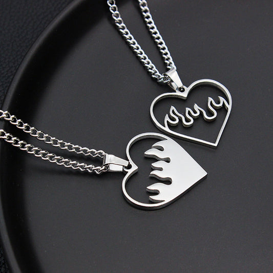 Love Flame Couple Necklace Jewelry Stainless Steel