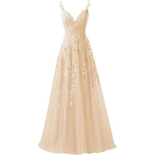 Evening Dress Suspender Style Long Tulle Lace For Prom - Mubimart