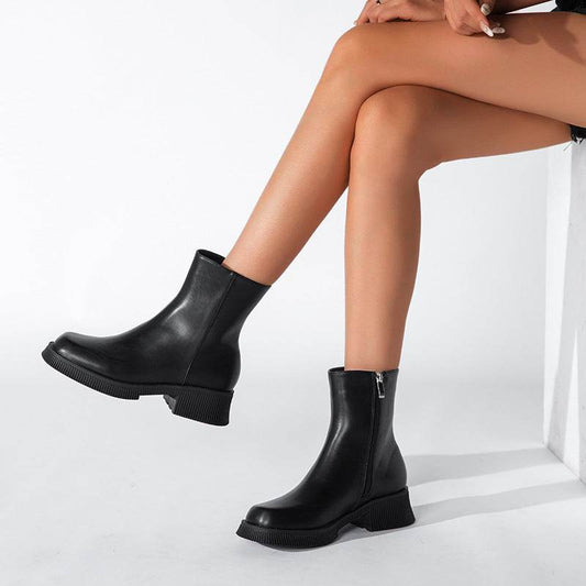 Round Toe Mid Boots Chimney Booties - Mubimart