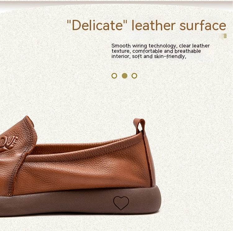 Spring First Layer Cowhide Retro Rub Colored Flat Bottom Comfort Women's Shoes - Mubimart