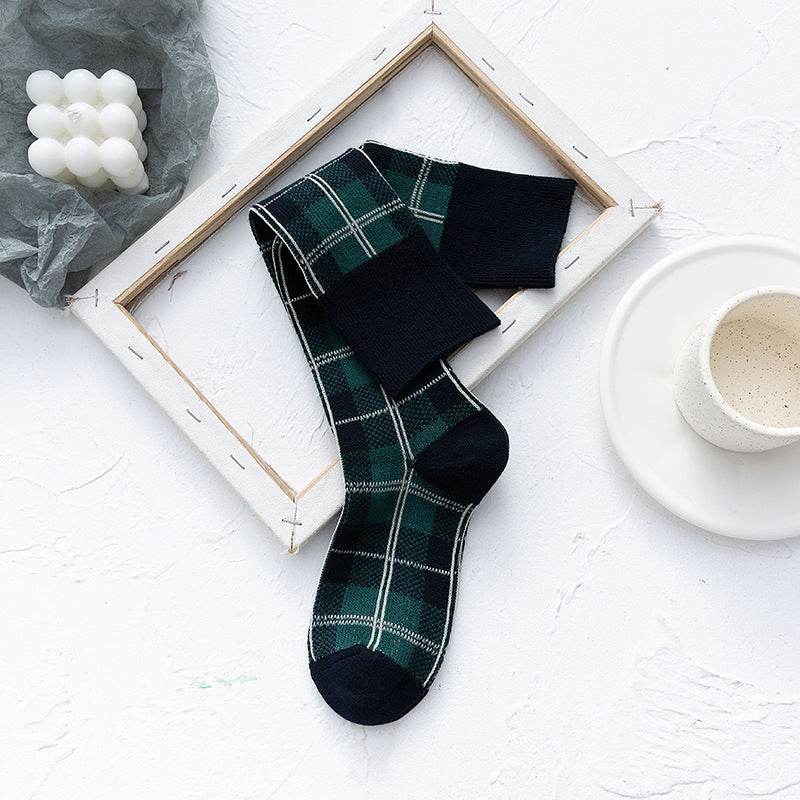 Line Plaid Socks Women Calf Knee Socks Korean Version - Mubimart