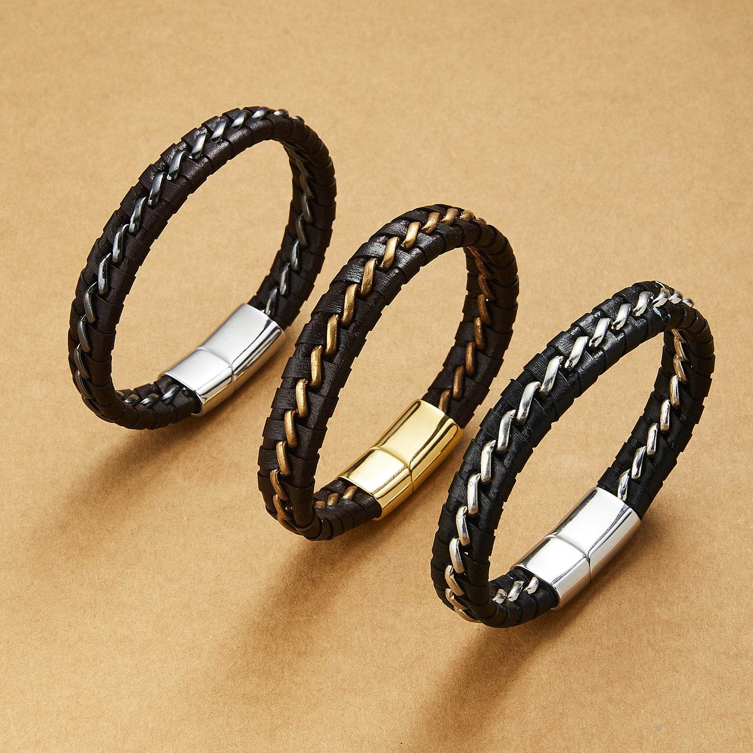 Woven leather bracelets for men - Mubimart