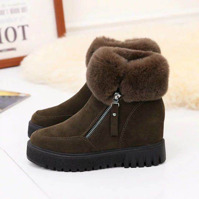 Inner Heightening Snow Boots Women Short Hairy Short Boots - Mubimart