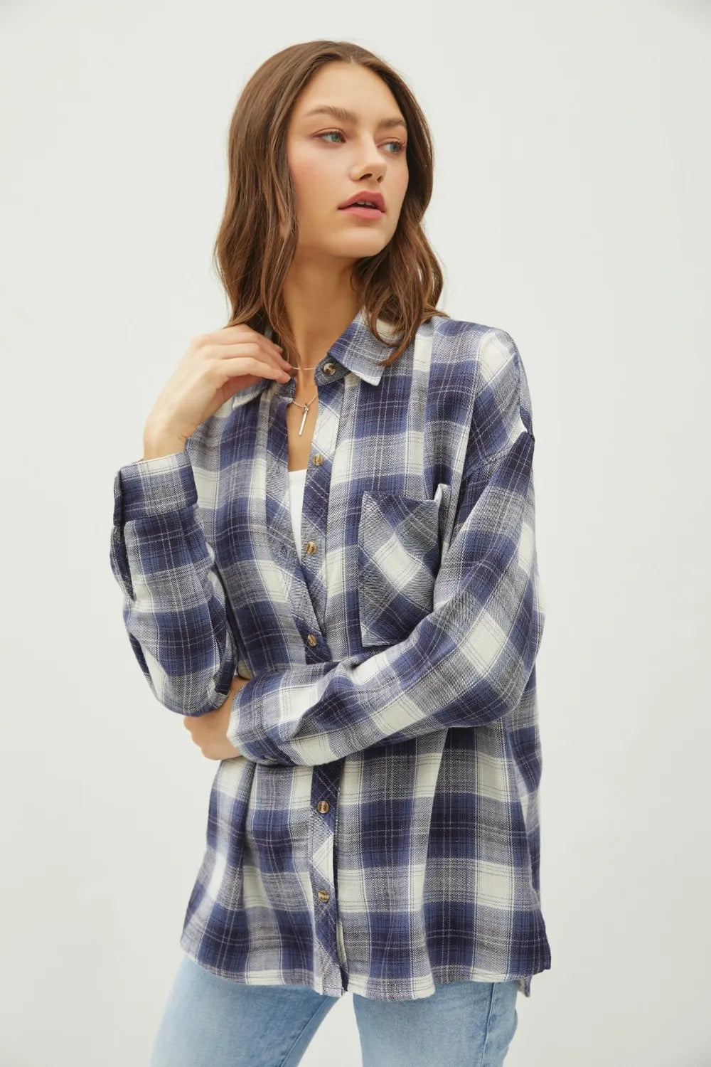 Be Cool Plaid Flannel Button Down Shirt With Chest Pocket