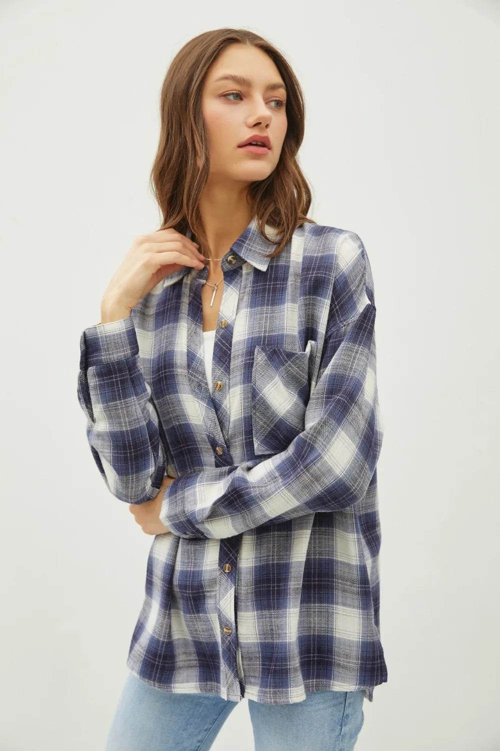 Be Cool Plaid Flannel Button Down Shirt With Chest Pocket - Mubimart