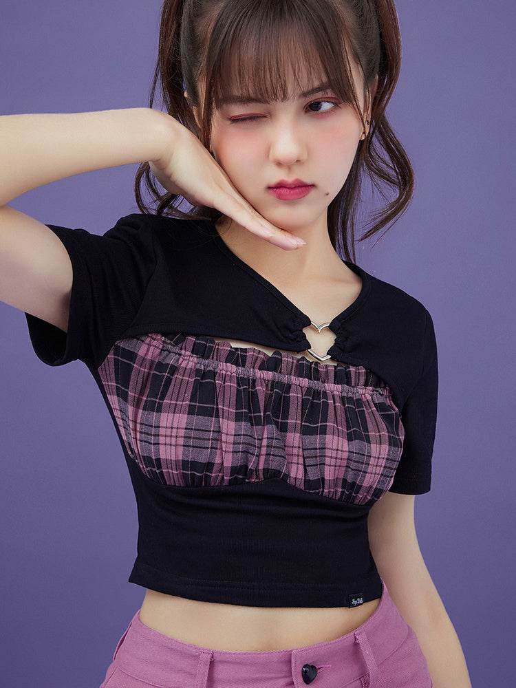 Women's Bra Color Contrast Love T-shirt - Mubimart