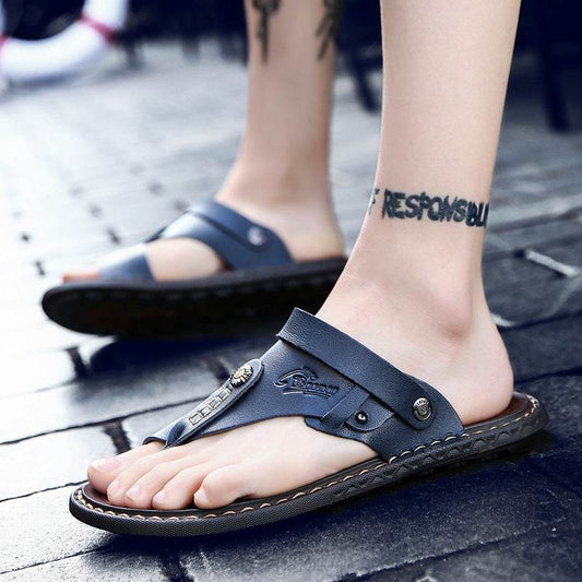 Men's two-toed leather plus-size sandals - Mubimart