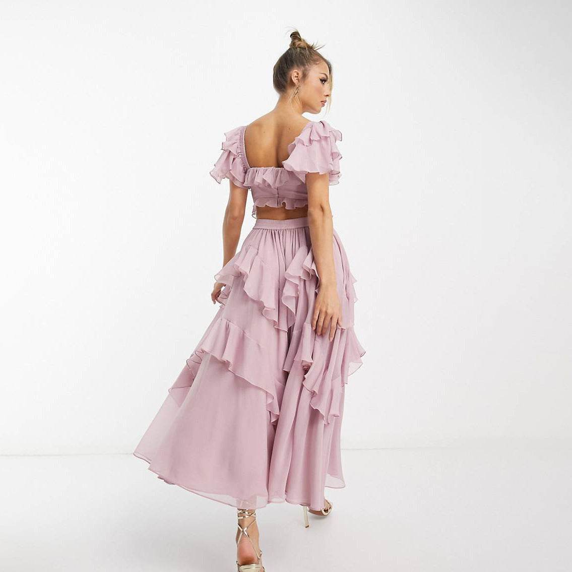 Summer Holiday Ruffled Short-sleeved Dress Fashion Backless Square Neck Long Dresses For Party Womens Clothing - Mubimart