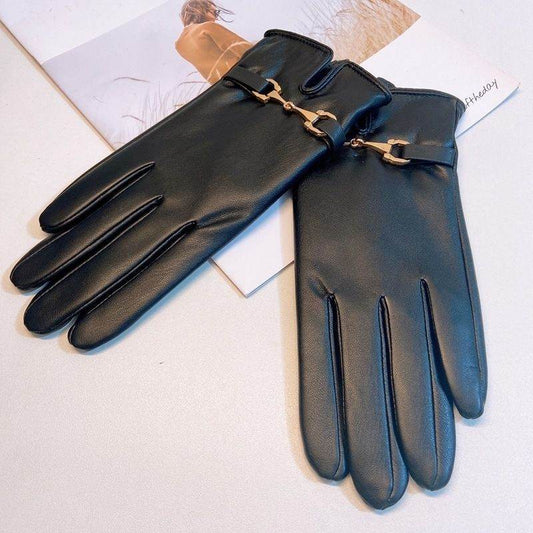 Gloves Women's Winter Warm Plus Fleece Gloves PU - Mubimart