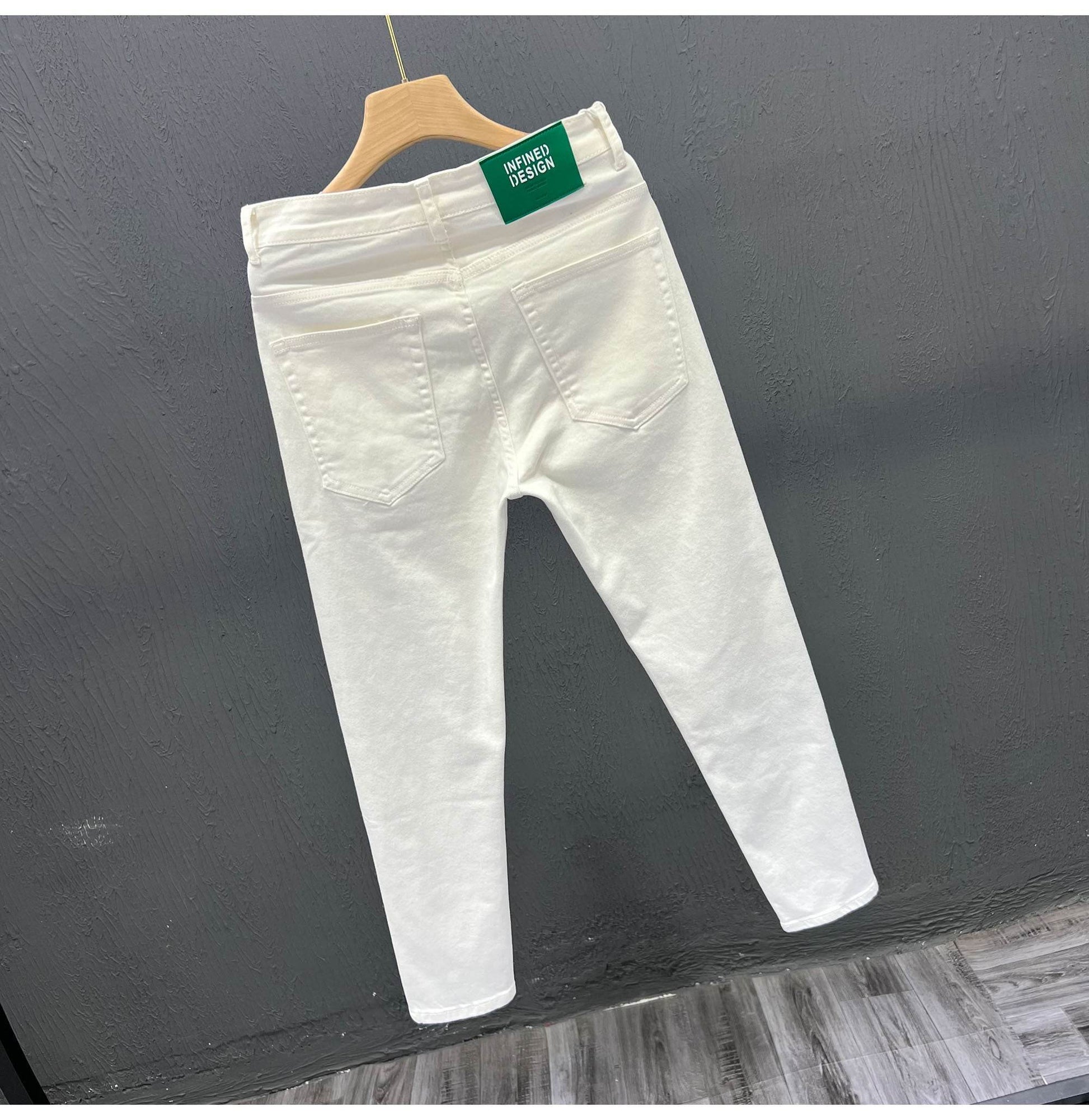 Mens Trendy Youth Simple Casual White Trousers Jeans - Mubimart