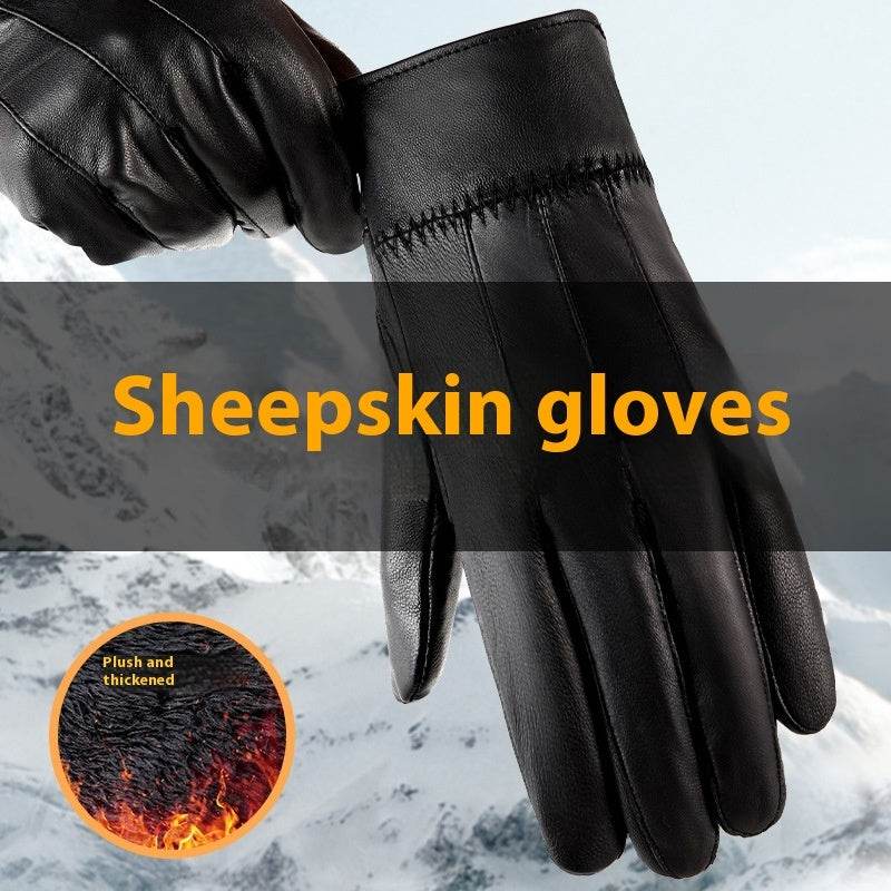Genuine Leather Gloves For Men Women Fleece Lined Padded Warm Keeping Sheepskin Gloves - Mubimart