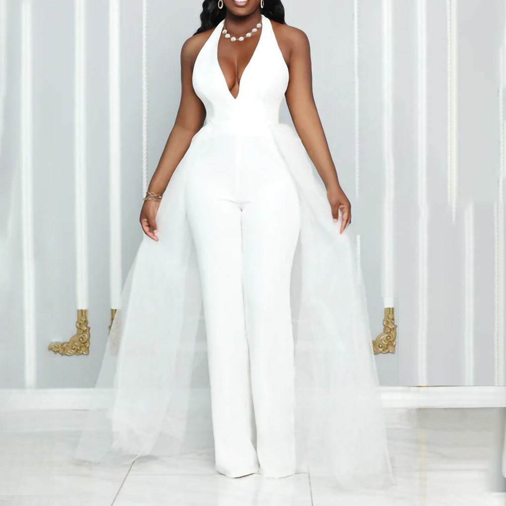 Mesh Stitching Fashion Plus Size European And American Jumpsuit - Mubimart
