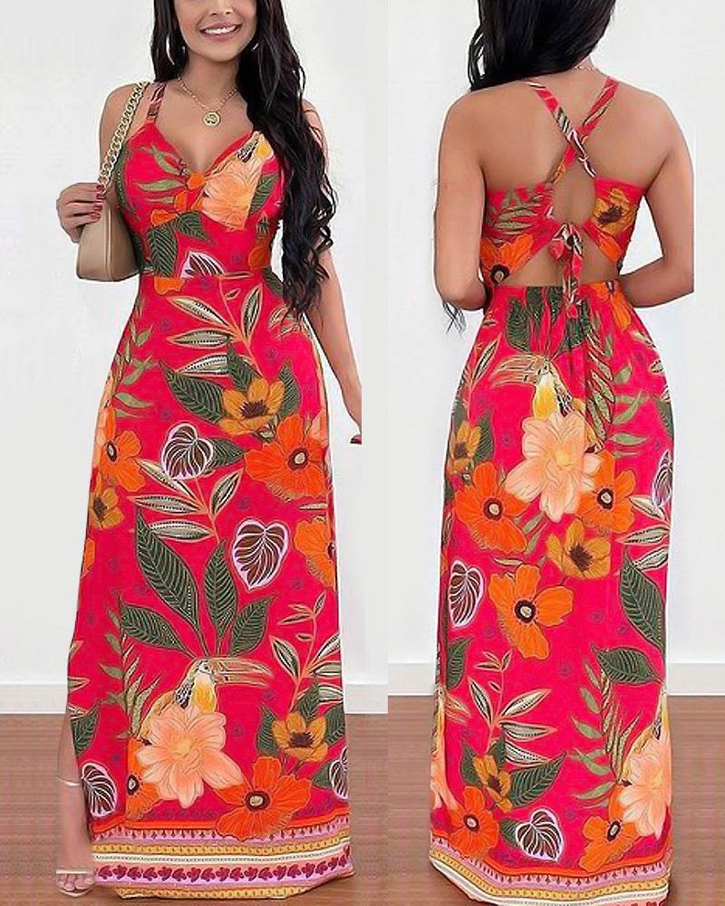 Women's Simple Camisole Printed Dress - Mubimart