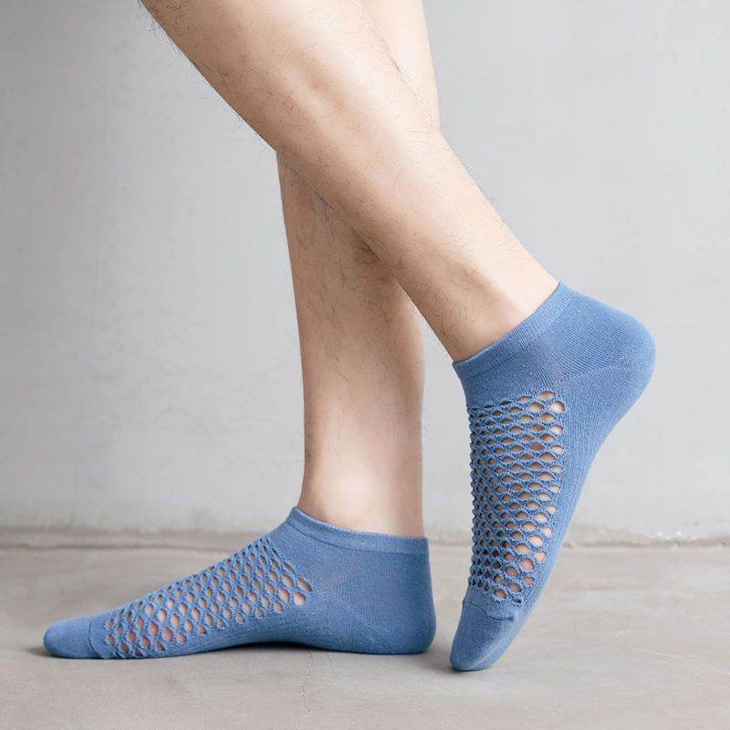 Men's Fashion Solid Color Low-cut Mesh Sweat-absorbing Cotton Socks - Mubimart