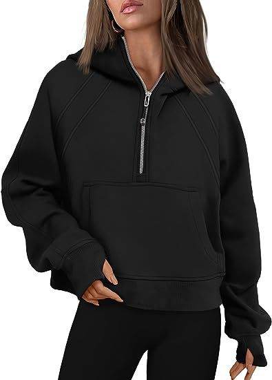 Zipper Hoodies Sweatshirts With Pocket Loose Sport Tops Long Sleeve Pullover Sweaters Winter Fall Outfits Women Clothing - Mubimart