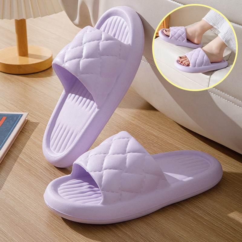New Rhombus Home Slippers Summer Non-slip Floor Bathroom Slipper Lightweight Simple House Shoes For Women Men - Mubimart