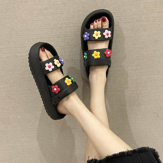 EVA Women Sandals Round Head Flower Comfor Open Toes Platform Designer Slides Fashion Slip - Mubimart
