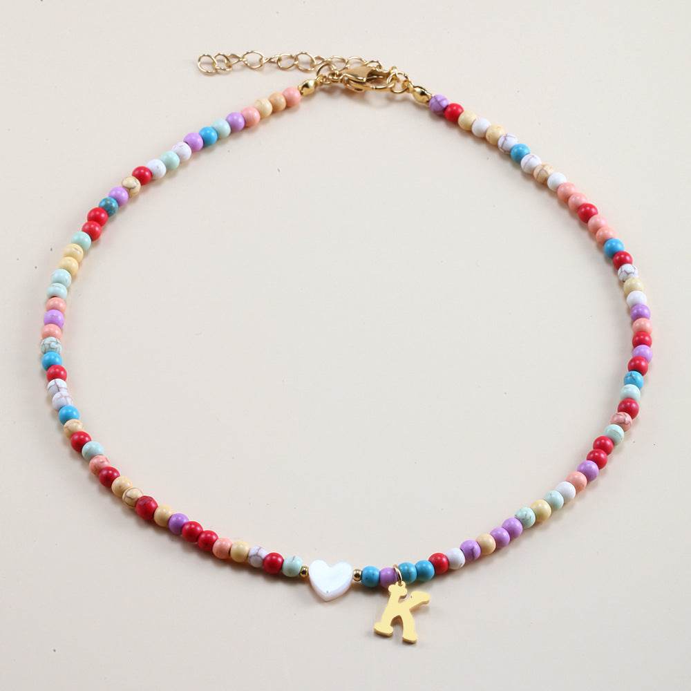 Colorful Beads Initial Choker For Women Stainless Steel Lett - Mubimart