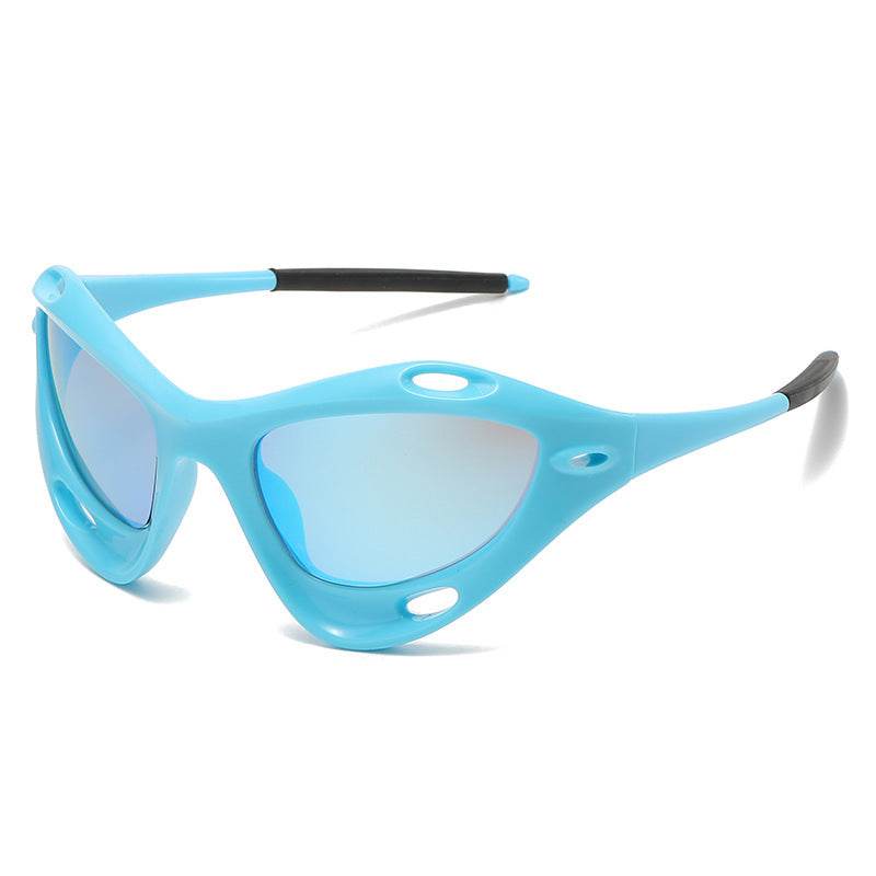 Large Frame Cat Eye Personality Hollow Out Cycling Sunglasses - Mubimart