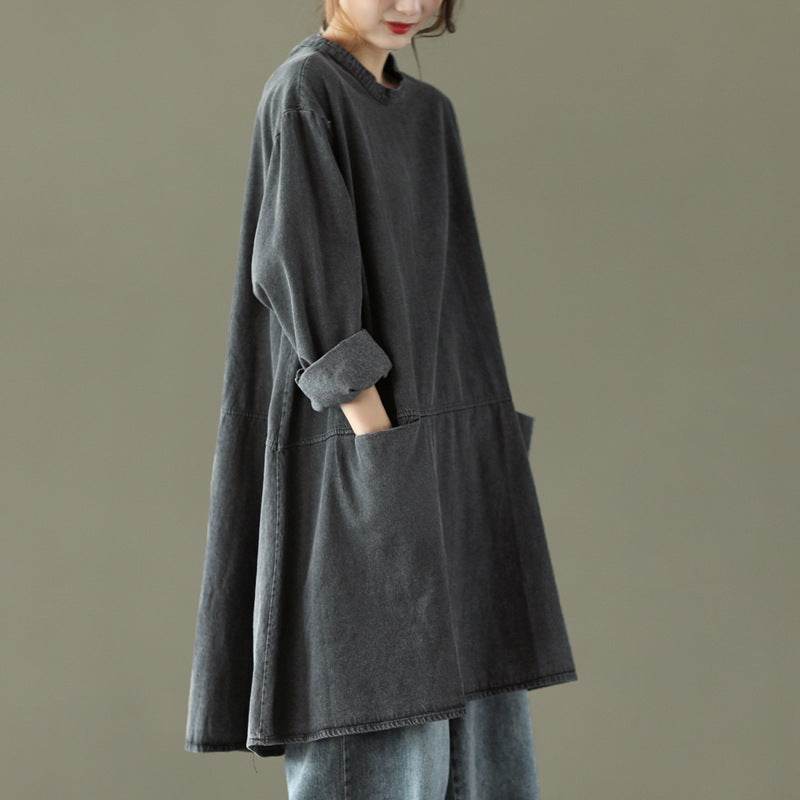 Retro Artistic Plus Size Denim Dress - Mubimart