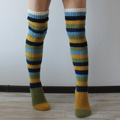 Fashion Y2K Striped Long Knee-high Knitted Pile Of Socks For Women - Mubimart -  