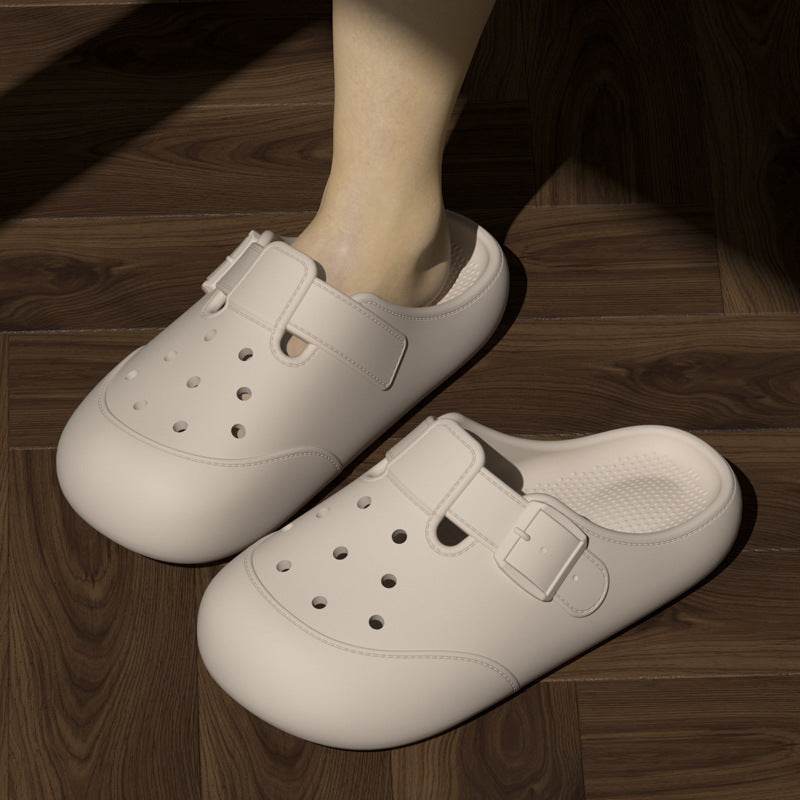 New Hole Shoes Summer Buckle Baotou Slippers Outerdoor Garden Clogs Shoes Indoor Non-Slip Floor Home Slipper - Mubimart