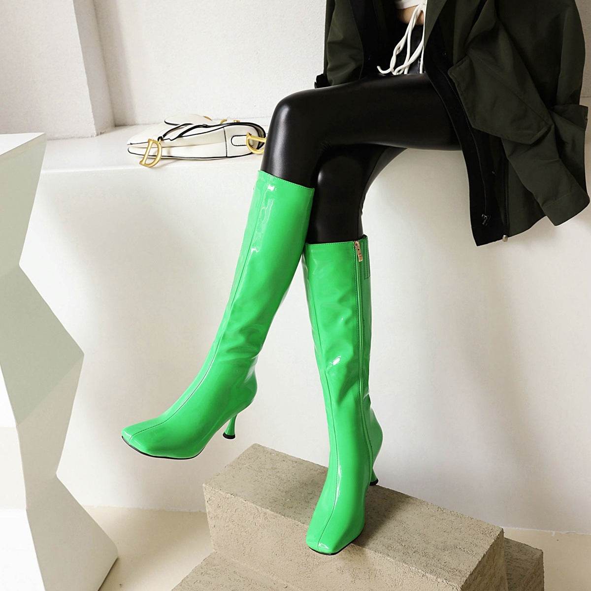Temperament Square Toe Tall Martin Boots Large Size - Mubimart