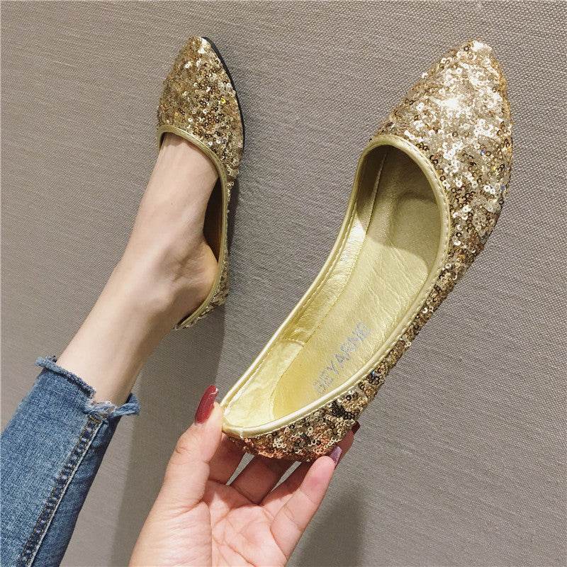 Beaded Pointed Flat Bottom Boat Shoes - Mubimart