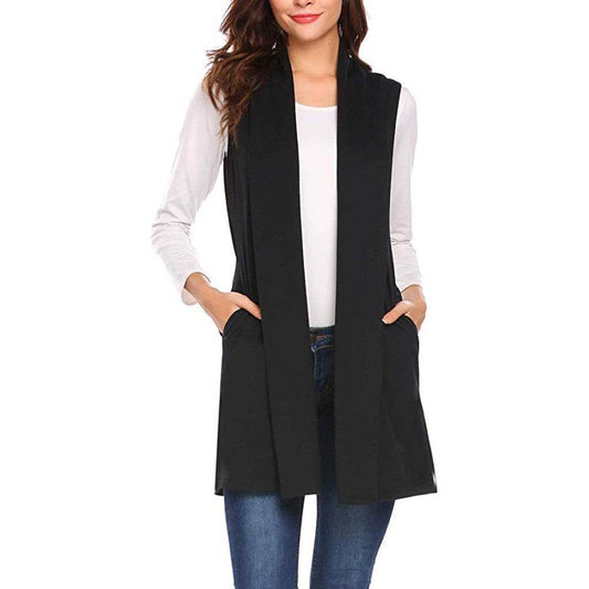 Sleeveless Shawl Vest Vest Plus Size Top - Mubimart