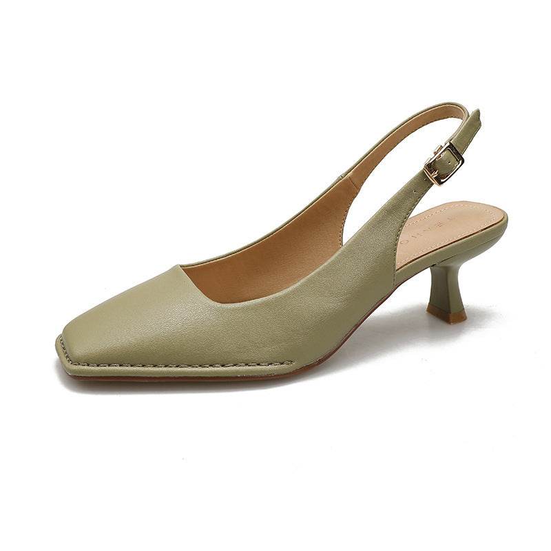 Classic Style Square Head Kitten Heel French Toe Cap Slingback Sandals - Mubimart