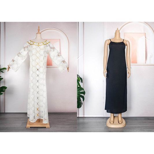 Women's Crocheted Hollow-out Plus Size Robe African Dress - Mubimart