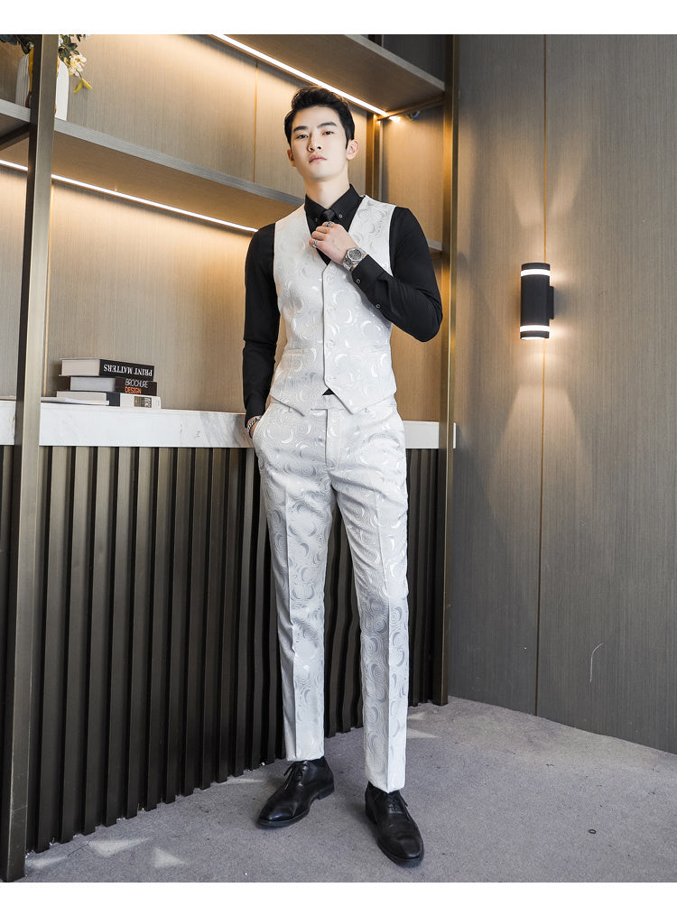 Wedding Embossed Dress Suit Three-piece Suit For Men