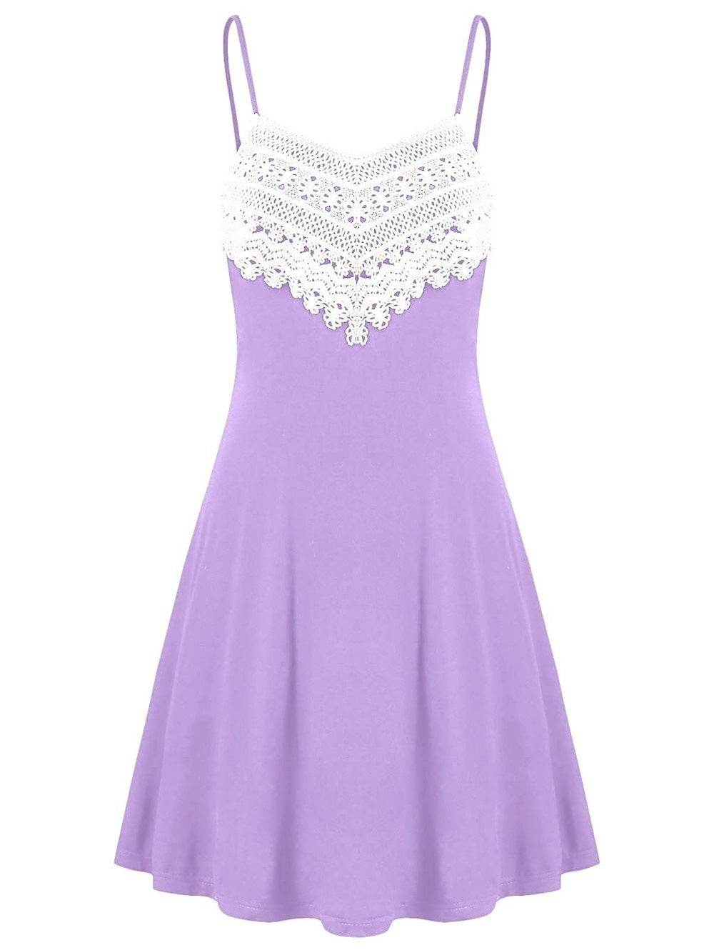 New Crochet Lace Contrast Adjustable Slip Dress - Mubimart