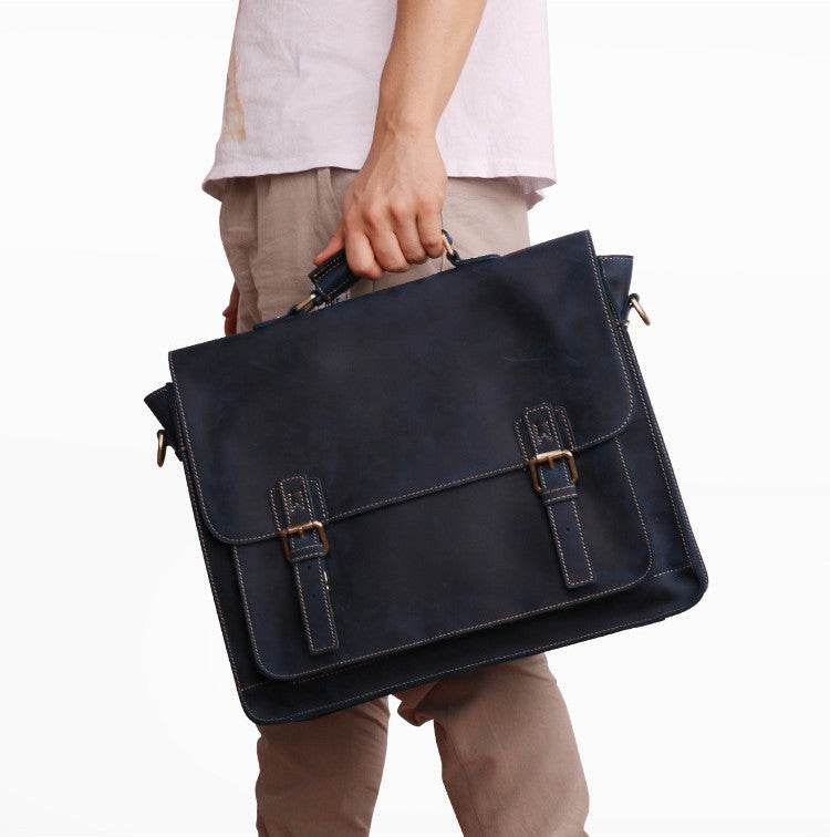 Genuine Leather Men's Business Briefcase - Mubimart