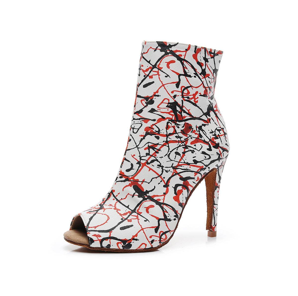 Women's Adult High Heel Stage Boots Graffiti Mid-calf - Mubimart